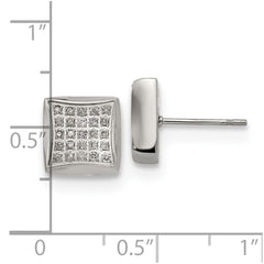 SRE1294 Chisel Stainless Steel Polished with 1/4 Carat Diamond Square Post Earrings