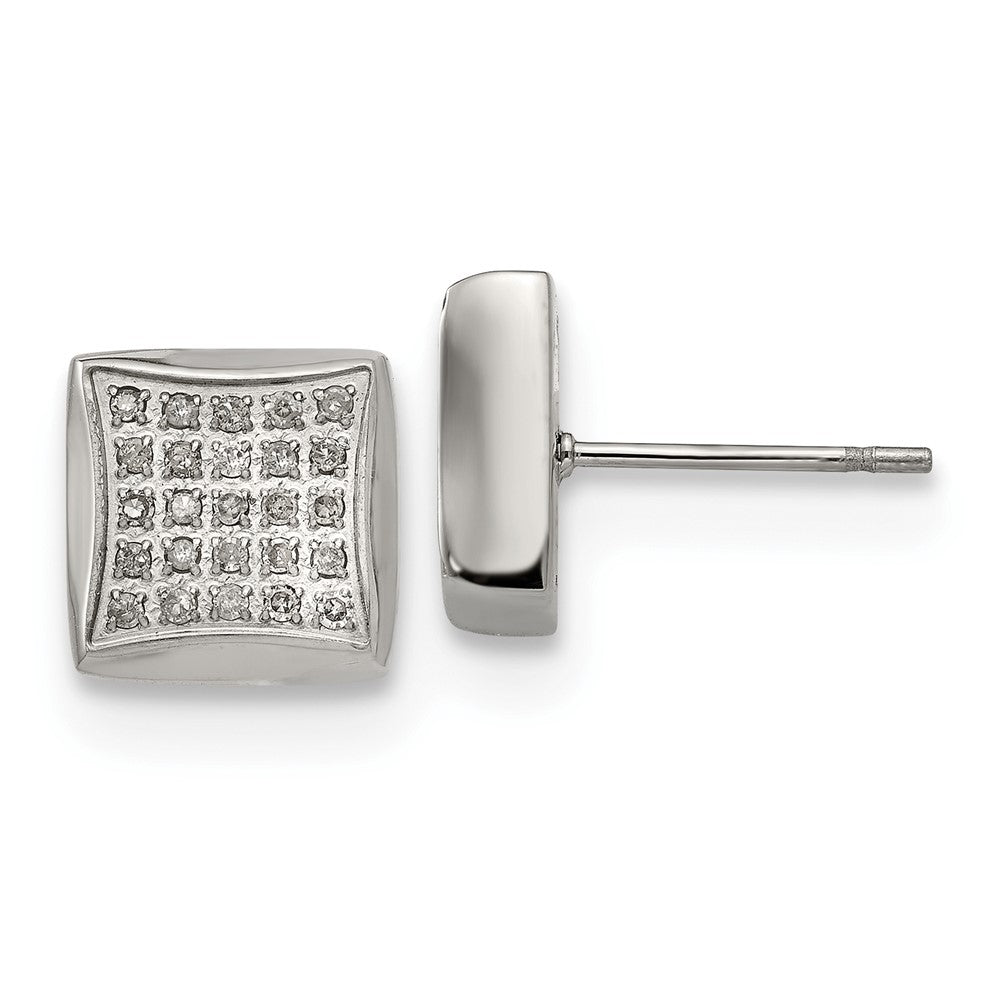 SRE1294 Chisel Stainless Steel Polished with 1/4 Carat Diamond Square Post Earrings