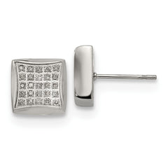 SRE1294 Chisel Stainless Steel Polished with 1/4 Carat Diamond Square Post Earrings
