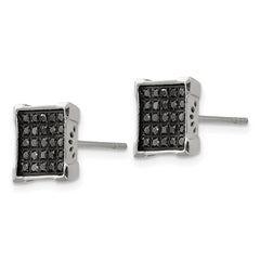 SRE1295 Chisel Stainless Steel Polished with 1/4 Carat Black Diamond Square Post Earrings