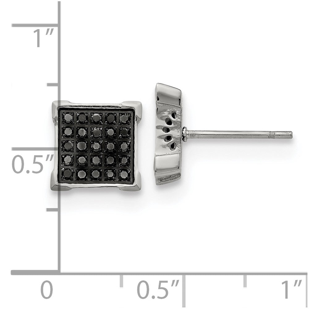 SRE1295 Chisel Stainless Steel Polished with 1/4 Carat Black Diamond Square Post Earrings