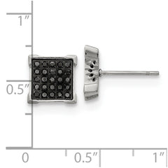 SRE1295 Chisel Stainless Steel Polished with 1/4 Carat Black Diamond Square Post Earrings