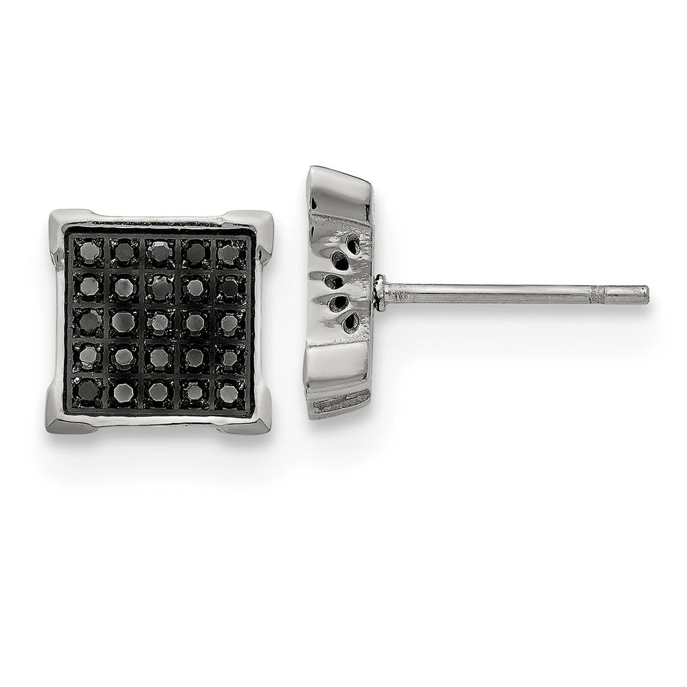 SRE1295 Chisel Stainless Steel Polished with 1/4 Carat Black Diamond Square Post Earrings