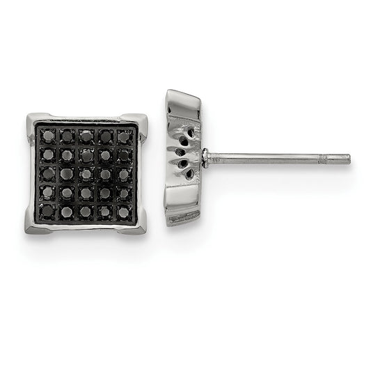 SRE1295 Chisel Stainless Steel Polished with 1/4 Carat Black Diamond Square Post Earrings