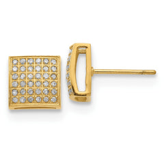 SRE1296 Chisel Stainless Steel Polished Yellow IP-plated with 3/8 Carat Diamond Square Post Earrings