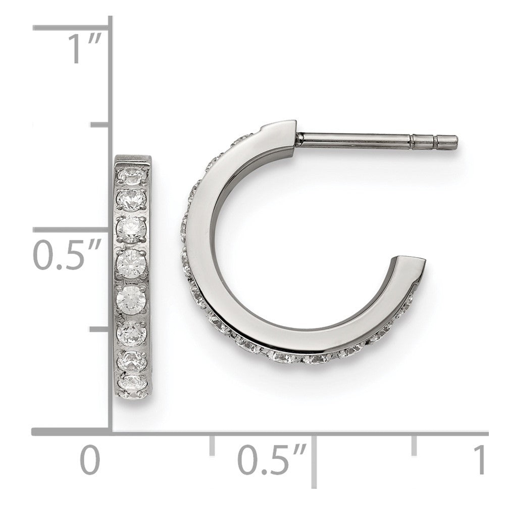 SRE1299 Chisel Stainless Steel Polished with CZ Post Hoop Earrings