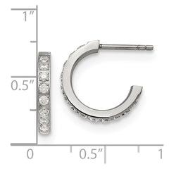 SRE1299 Chisel Stainless Steel Polished with CZ Post Hoop Earrings