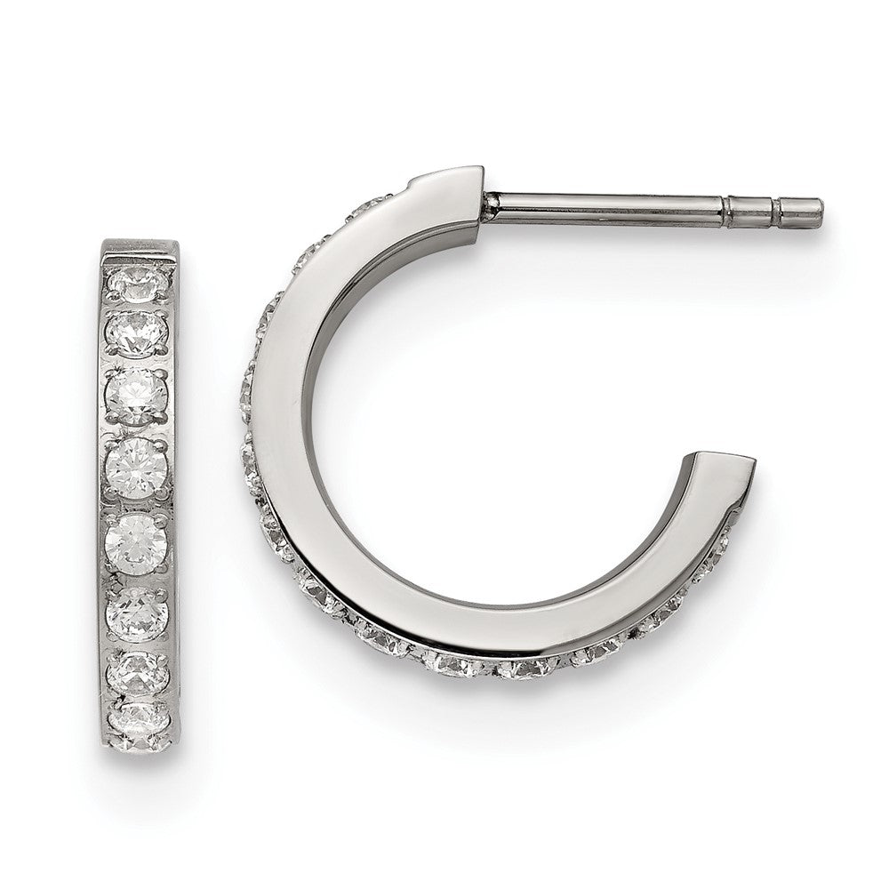 SRE1299 Chisel Stainless Steel Polished with CZ Post Hoop Earrings