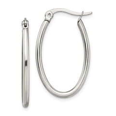 SRE129 Chisel Stainless Steel Polished 18mm Diameter 2mm Oval Hoop Earrings