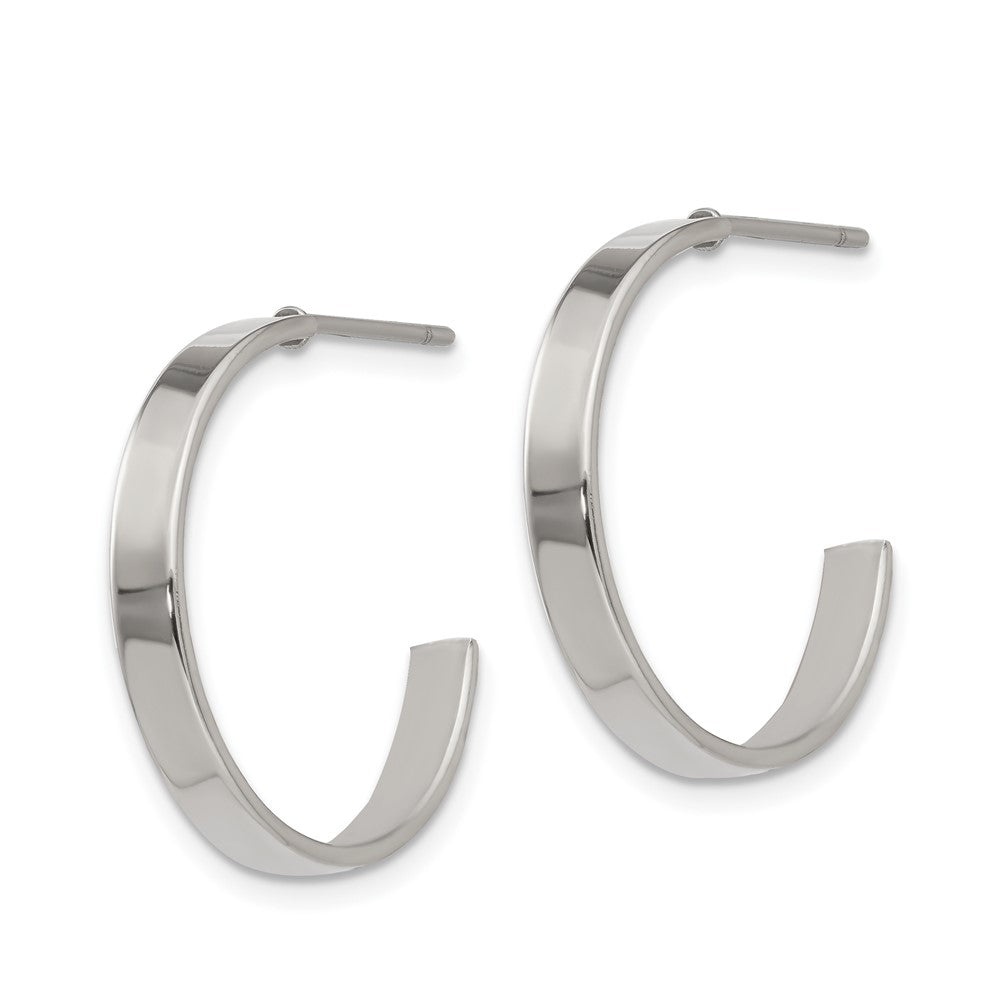SRE130 Chisel Stainless Steel Polished 20mm Diameter 3mm J Hoop Post Earrings