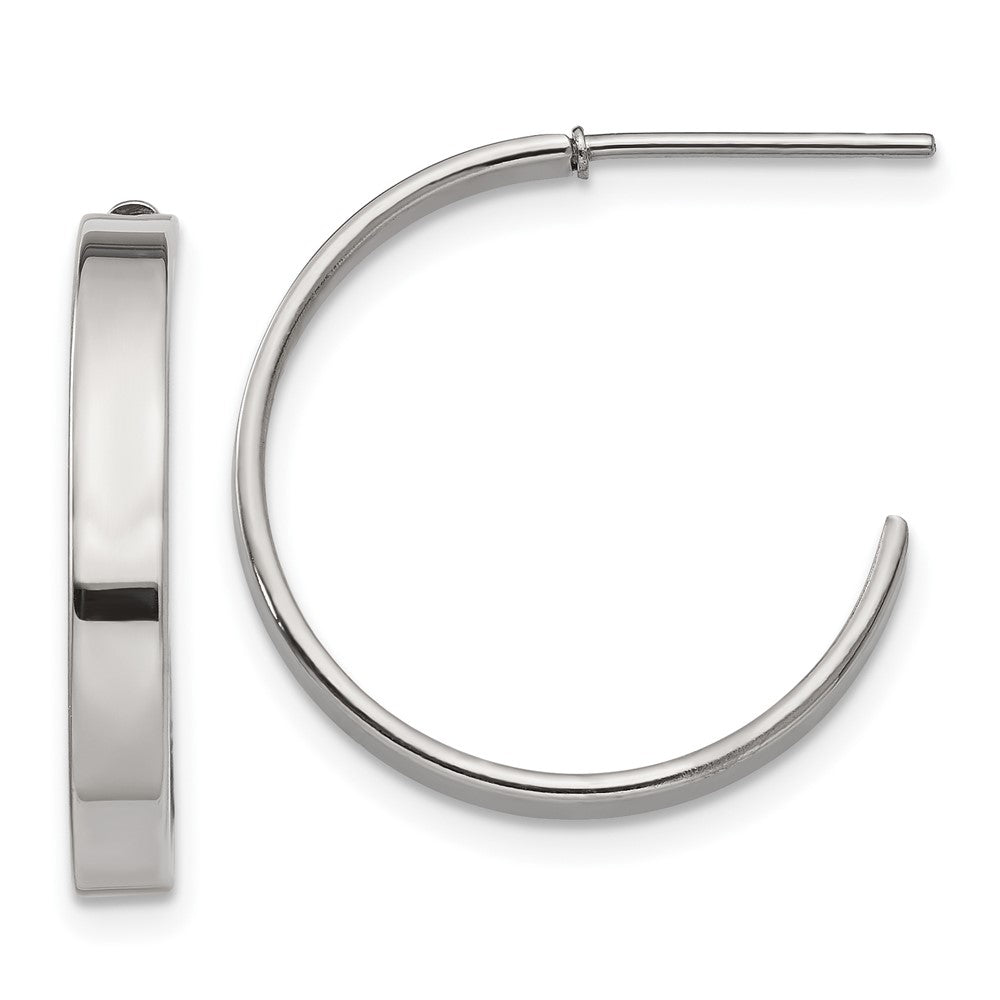 SRE130 Chisel Stainless Steel Polished 20mm Diameter 3mm J Hoop Post Earrings