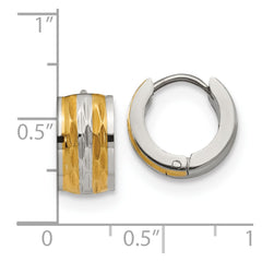 SRE1307 Chisel Stainless Steel Polished and Textured Yellow IP-plated 7mm Hinged Hoop Earrings