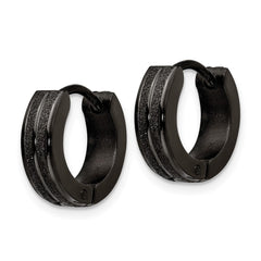 SRE1309 Chisel Stainless Steel Polished Black IP-plated Laser cut 4mm Hinged Hoop Earrings