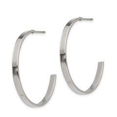 SRE131 Chisel Stainless Steel Polished 33mm Diameter 3mm J Hoop Post Earrings