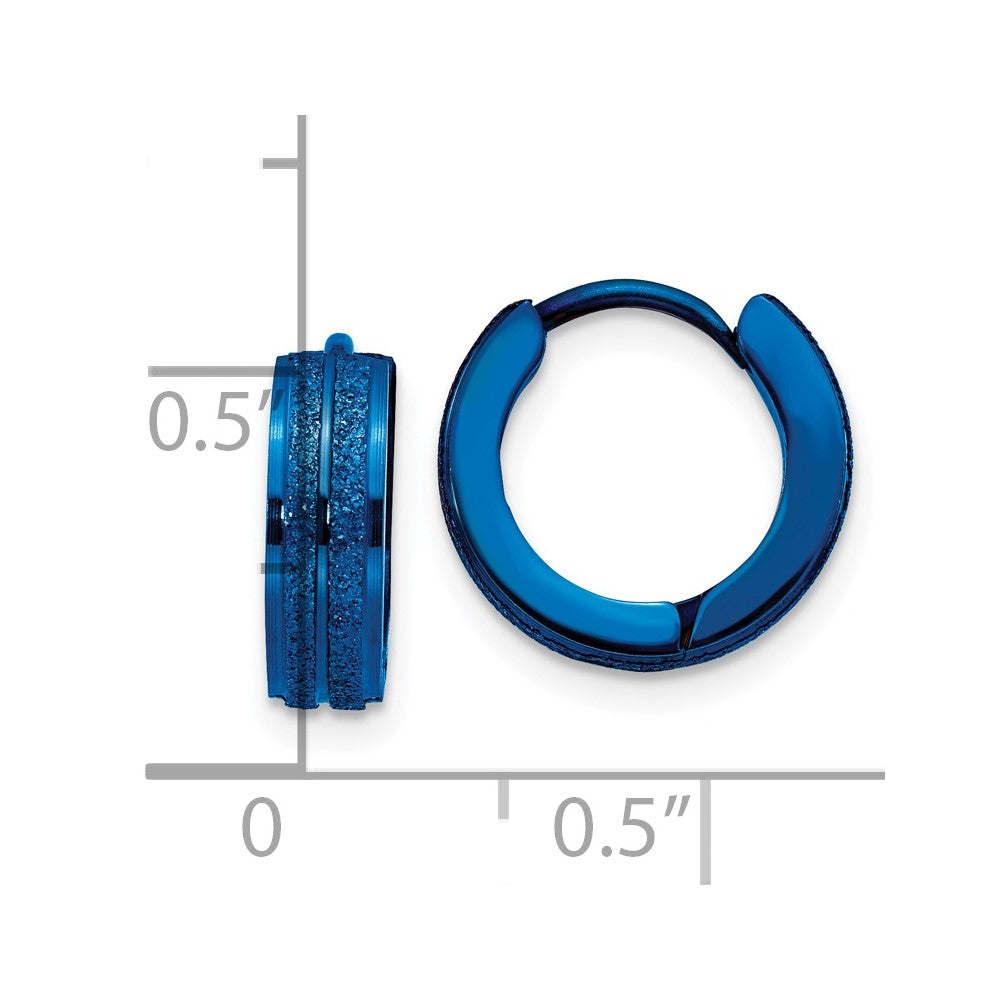 SRE1310 Chisel Stainless Steel Polished Blue IP-plated Laser cut 4mm Hinged Hoop Earrings
