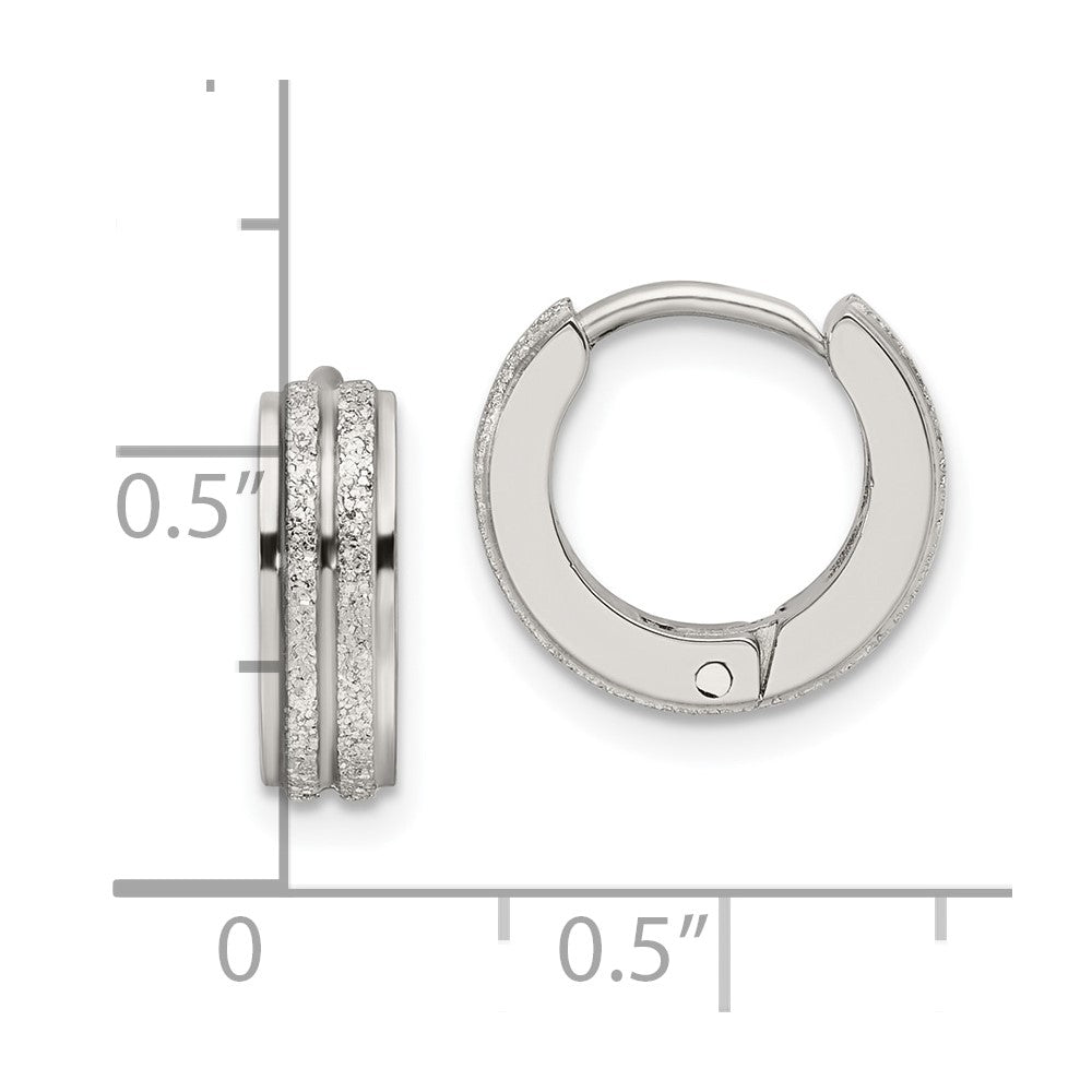 SRE1311 Chisel Stainless Steel Polished Laser cut 4mm Hinged Hoop Earrings