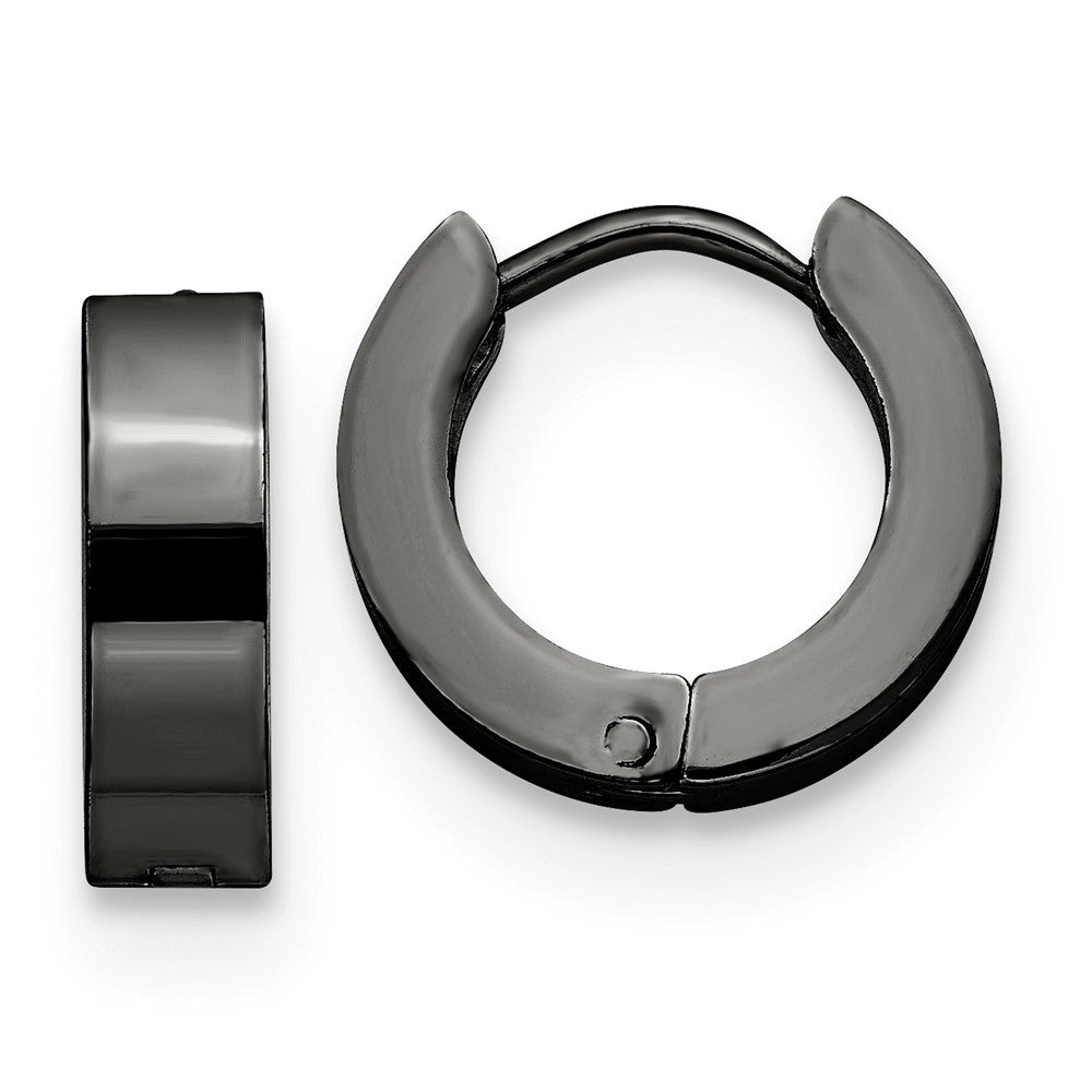 SRE1315 Chisel Stainless Steel Polished Black IP-plated 4mm Hinged Hoop Earrings
