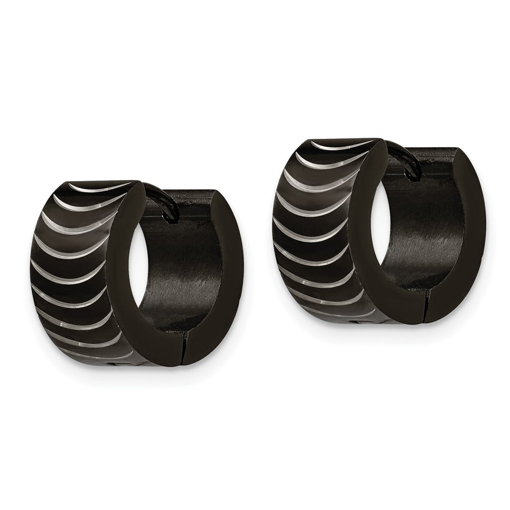 SRE1316 Chisel Stainless Steel Polished Black IP-plated 7mm Hinged Hoop Earrings
