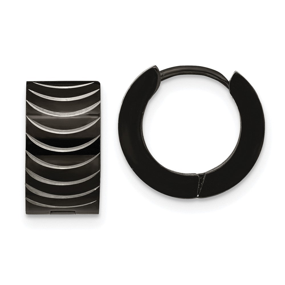 SRE1316 Chisel Stainless Steel Polished Black IP-plated 7mm Hinged Hoop Earrings