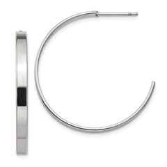 SRE131 Chisel Stainless Steel Polished 33mm Diameter 3mm J Hoop Post Earrings