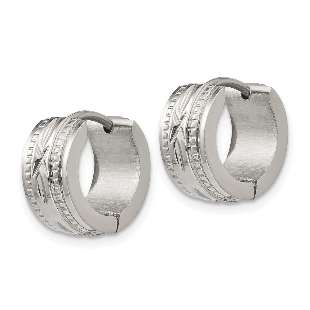 SRE1320 Chisel Stainless Steel Polished and Textured 6mm Hinged Hoop Earrings