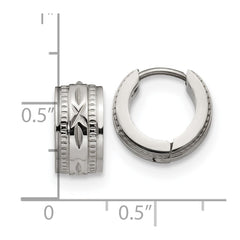 SRE1320 Chisel Stainless Steel Polished and Textured 6mm Hinged Hoop Earrings