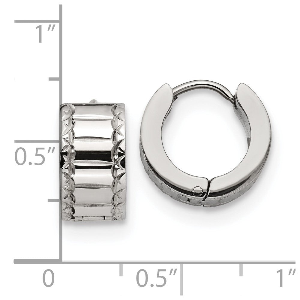 SRE1324 Chisel Stainless Steel Polished and Textured 5mm Hinged Hoop Earrings