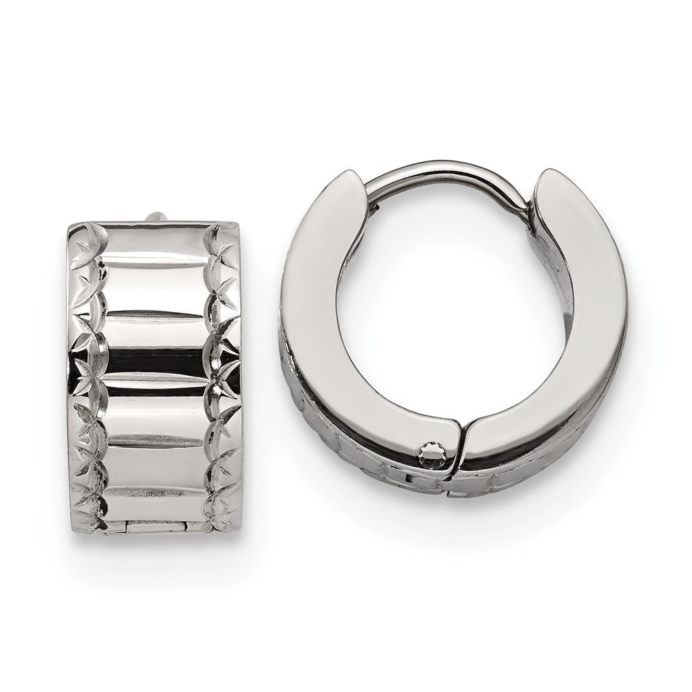 SRE1324 Chisel Stainless Steel Polished and Textured 5mm Hinged Hoop Earrings