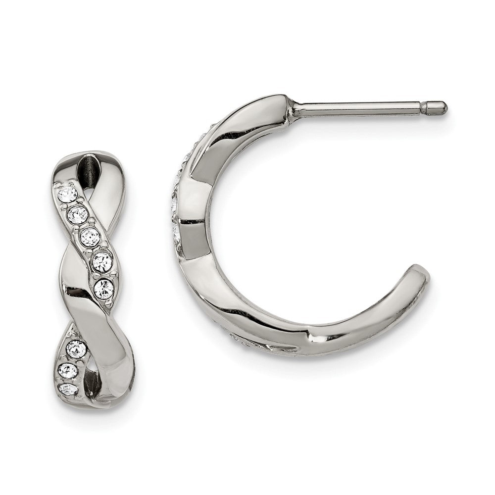 SRE1328 Chisel Stainless Steel Polished with Crystals Post Hoop Earrings