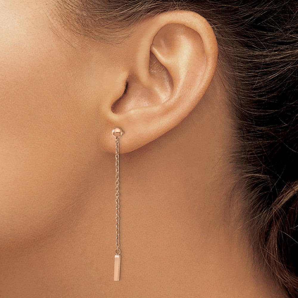 SRE1333 Chisel Stainless Steel Polished Rose IP-plated Bar Post Dangle Earrings