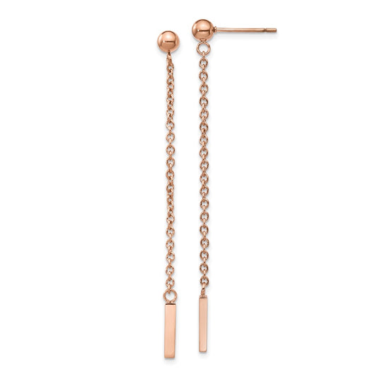 SRE1333 Chisel Stainless Steel Polished Rose IP-plated Bar Post Dangle Earrings