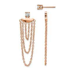 SRE1339 Chisel Stainless Steel Polished Rose IP-plated CZ Post with Jacket Earrings