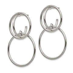 SRE1340 Chisel Stainless Steel Polished Interlocking Circles Post Dangle Earrings
