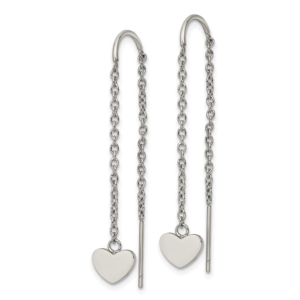SRE1347 Chisel Stainless Steel Polished Threader Heart Dangle Earrings