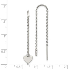 SRE1347 Chisel Stainless Steel Polished Threader Heart Dangle Earrings