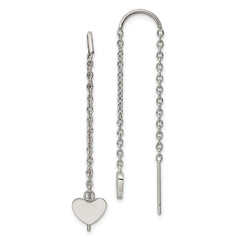 SRE1347 Chisel Stainless Steel Polished Threader Heart Dangle Earrings