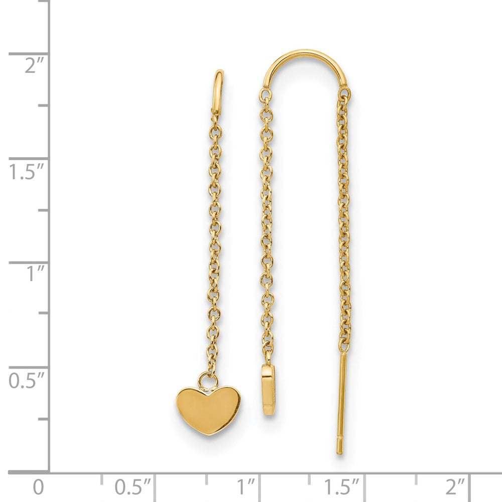 SRE1348 Chisel Stainless Steel Polished Yellow IP-plated Threader Heart Dangle Earrings