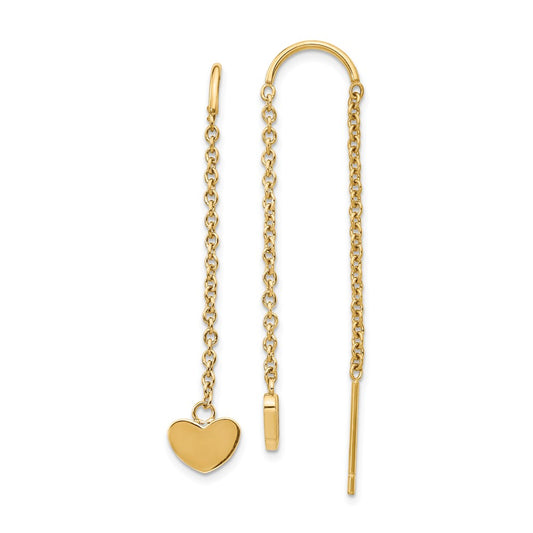 SRE1348 Chisel Stainless Steel Polished Yellow IP-plated Threader Heart Dangle Earrings