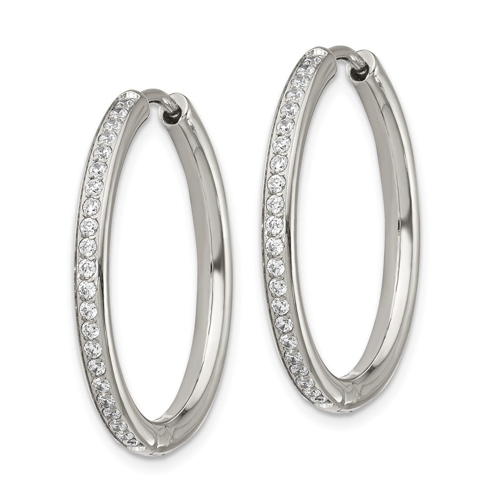 SRE1376 Chisel Stainless Steel Polished with CZ 2.5mm Hinged Hoop Earrings