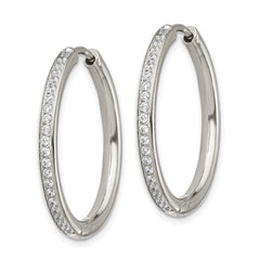SRE1376 Chisel Stainless Steel Polished with CZ 2.5mm Hinged Hoop Earrings