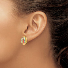 SRE1386 Chisel Stainless Steel Polished Yellow IP-plated Enameled Our Lady of Guadalupe Post Earrings
