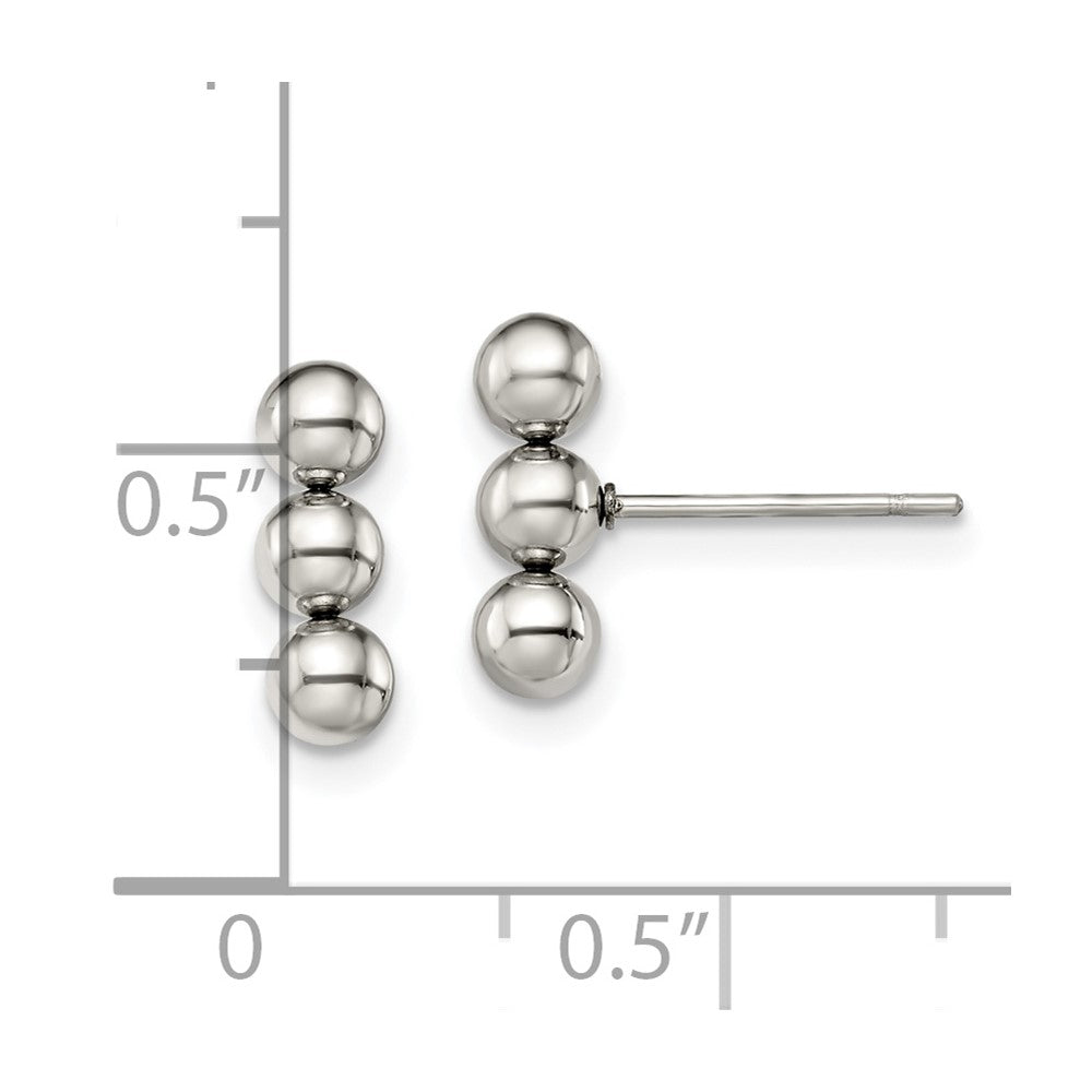 SRE1400 Chisel Stainless Steel Polished 3 Ball Post Earrings
