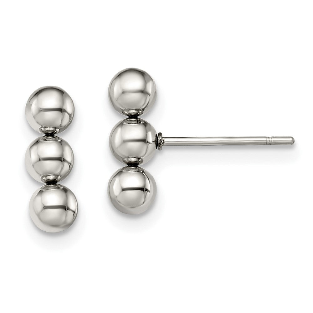 SRE1400 Chisel Stainless Steel Polished 3 Ball Post Earrings