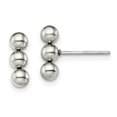 SRE1400 Chisel Stainless Steel Polished 3 Ball Post Earrings
