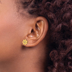 SRE1413 Chisel Stainless Steel Polished Yellow IP-plated with Crystal Flower Post Earrings