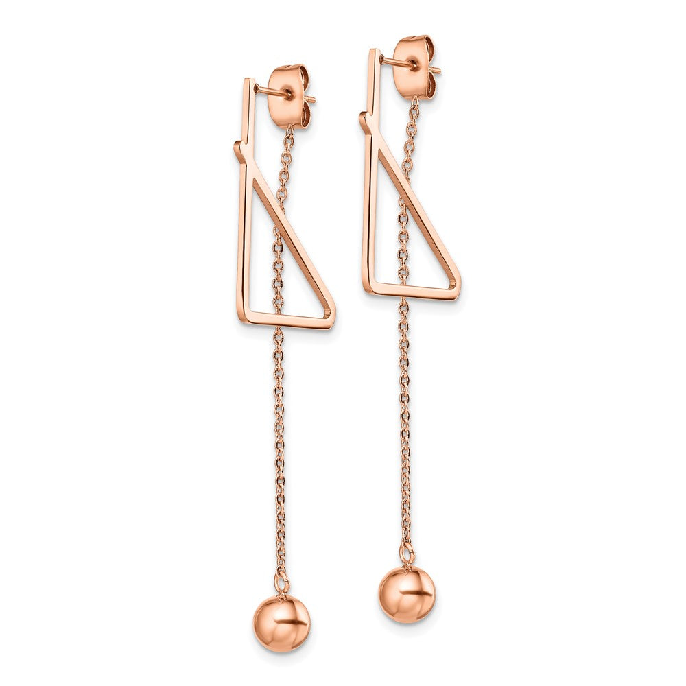 SRE1414 Chisel Stainless Steel Polished Rose IP-plated Front and Back Post Ball Dangle Earrings
