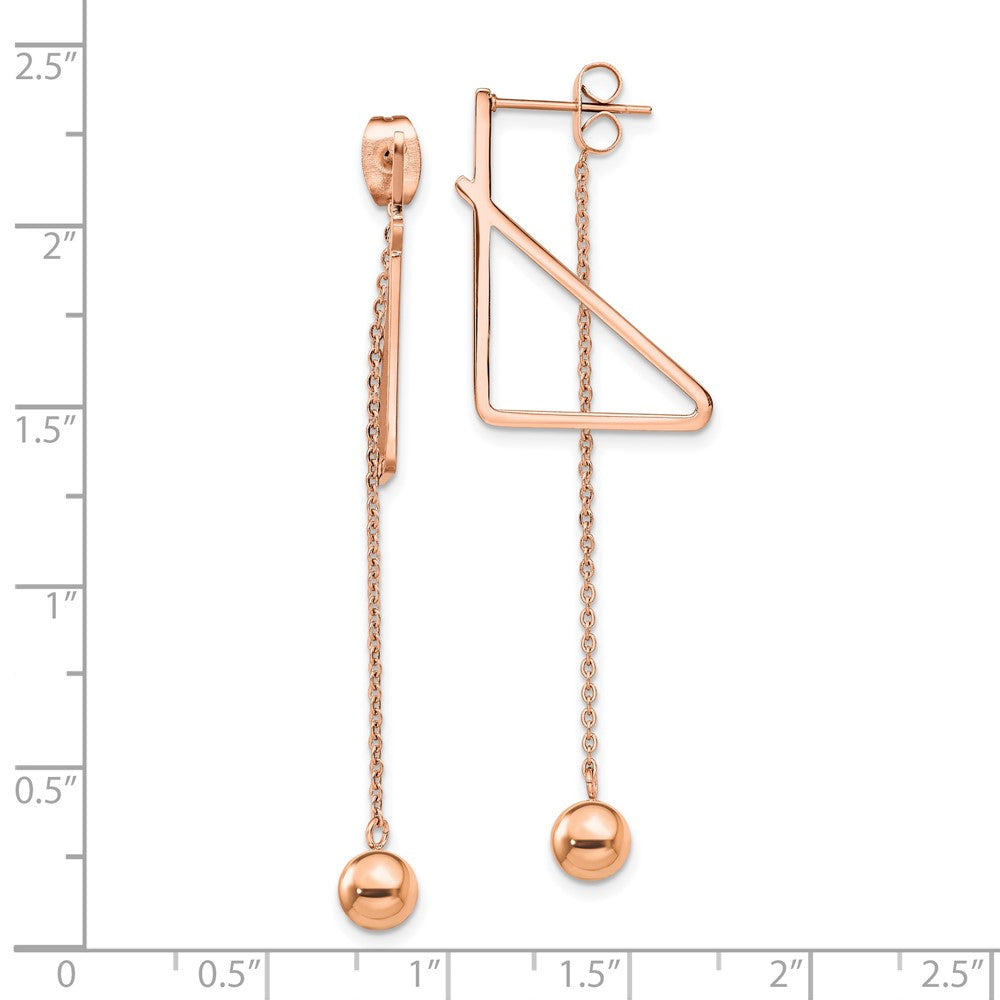 SRE1414 Chisel Stainless Steel Polished Rose IP-plated Front and Back Post Ball Dangle Earrings