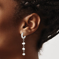 SRE1419 Chisel Stainless Steel Polished with Freshwater Cultured Pearl Dangle Hinged Hoop Earrings