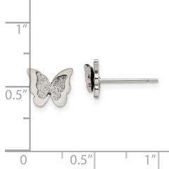 SRE1420 Chisel Stainless Steel Polished Glitter Butterfly Post Earrings