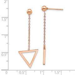 SRE1422 Chisel Stainless Steel Polished Rose IP-plated Triangle Post Dangle Earrings